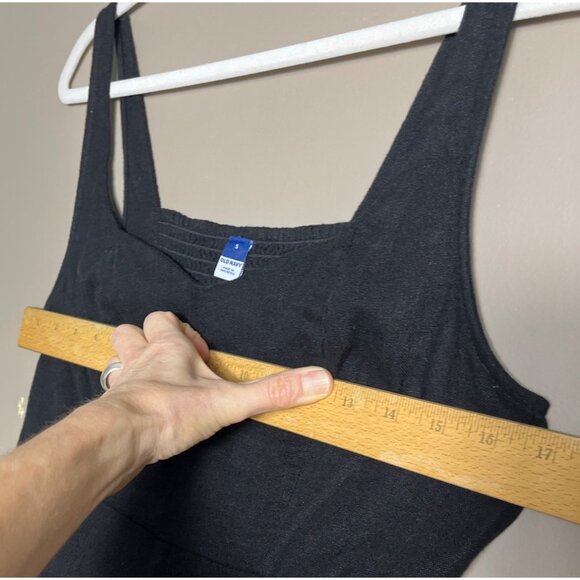 Old Navy Dress Linen Blend Black Midi Sundress Pockets Chic Fit Flare Womens S - Picture 6 of 9